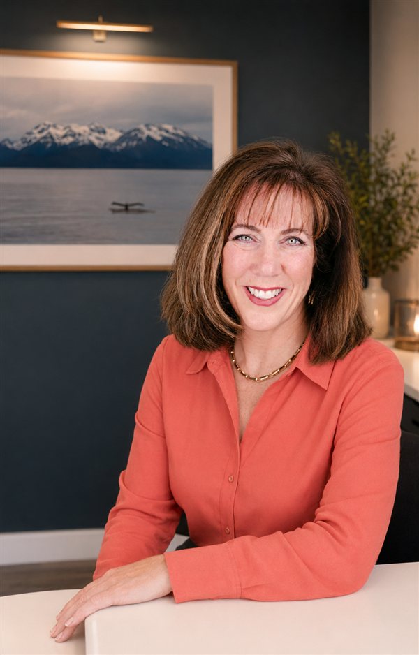 Jennifer Doucoure smiling at a desk in an office